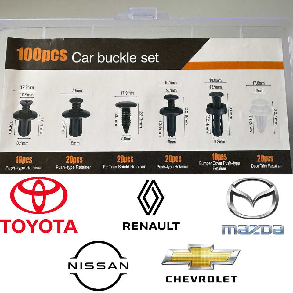 Kit Completo 100 Pz Clips y Pernos Parachoques, Puertas, Defensas Cualquier Modelo Auto (Llave Especial GRATIS🎁)
