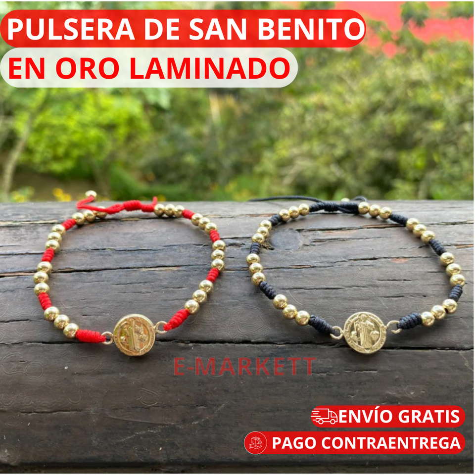 Pulsera San Benito En Oro Laminado 18k