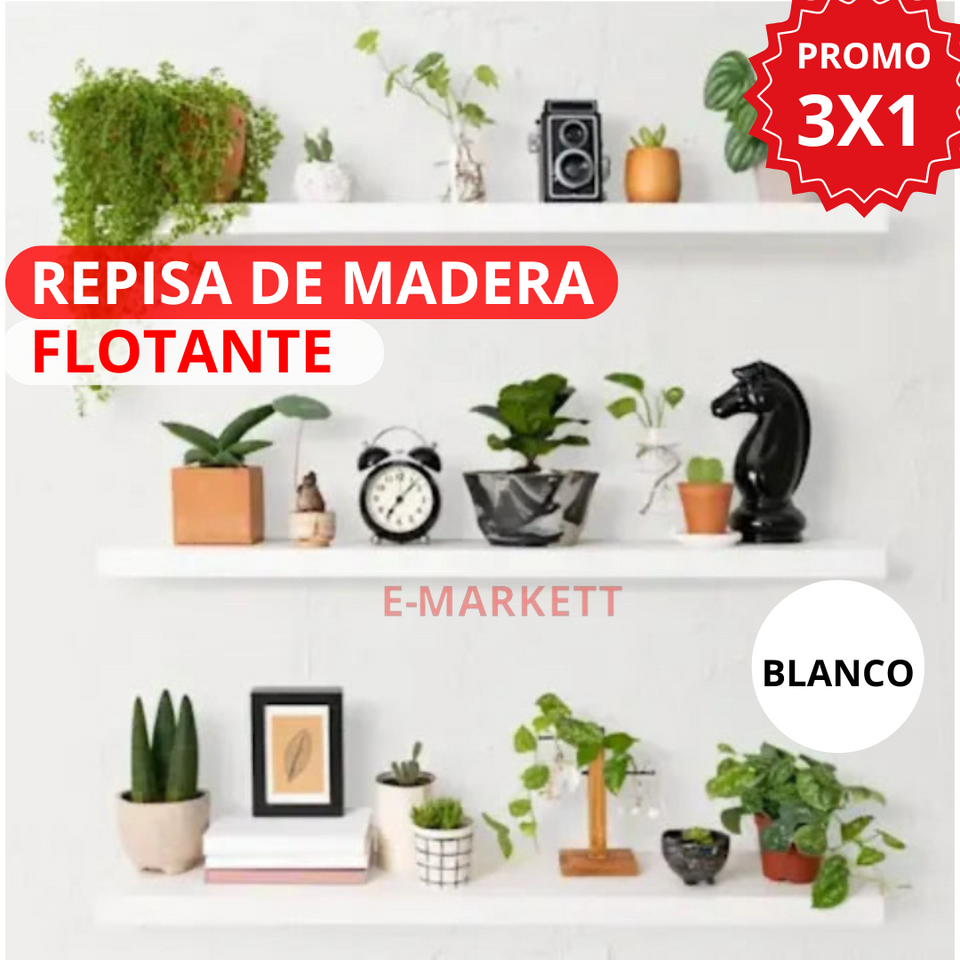 Set x3 Repisas  Flotante de Madera