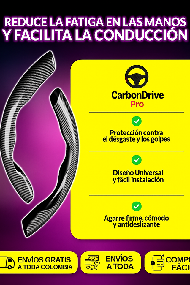 CarbonDrive Pro 🚗 Protector de Volante estilo Fibra de Carbono 🎁HOY OBSEQUIO GRATIS🎁